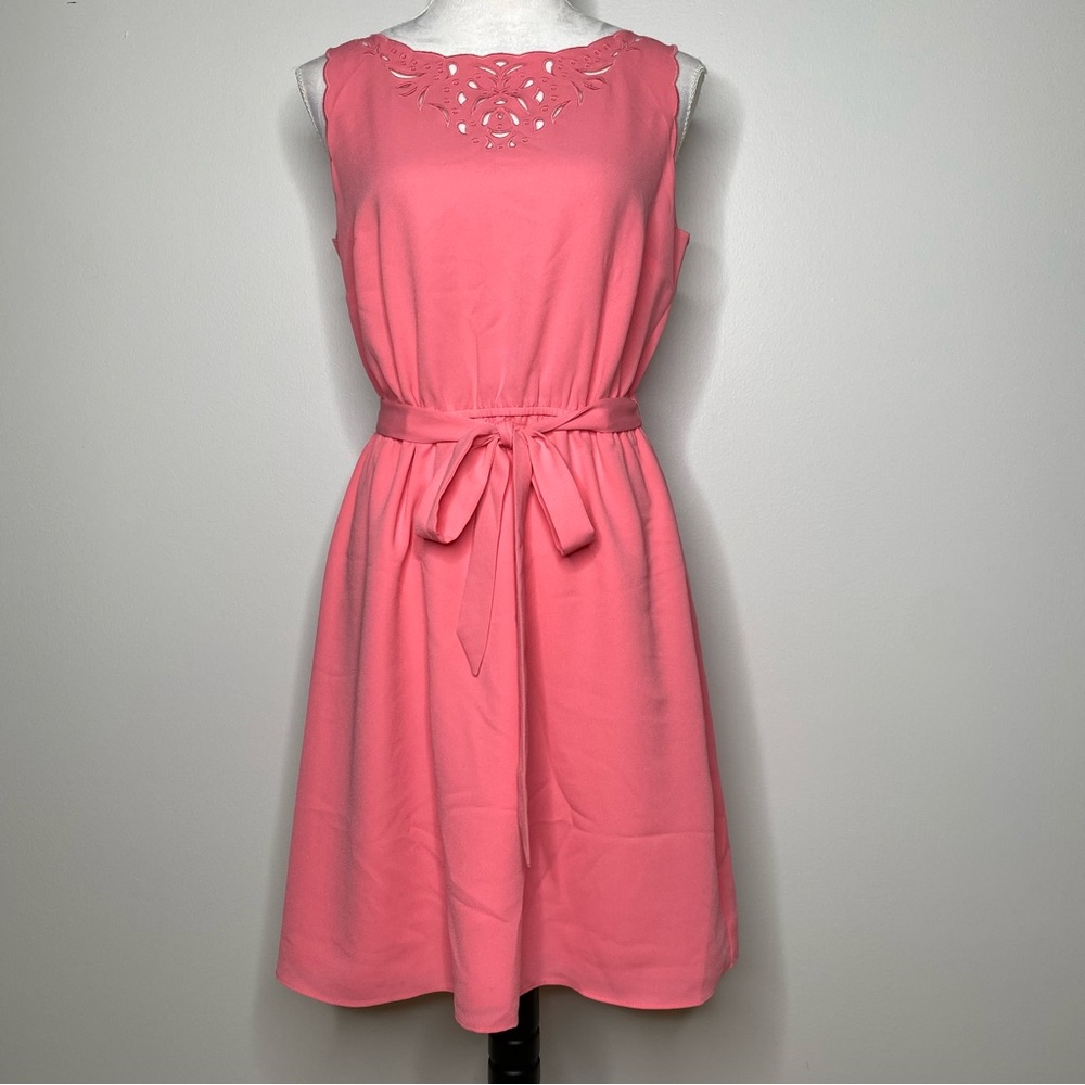 Ann Taylor LOFT coral belted fit & flare dress size 6